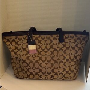 Coach Brown and Tan Signature Tote